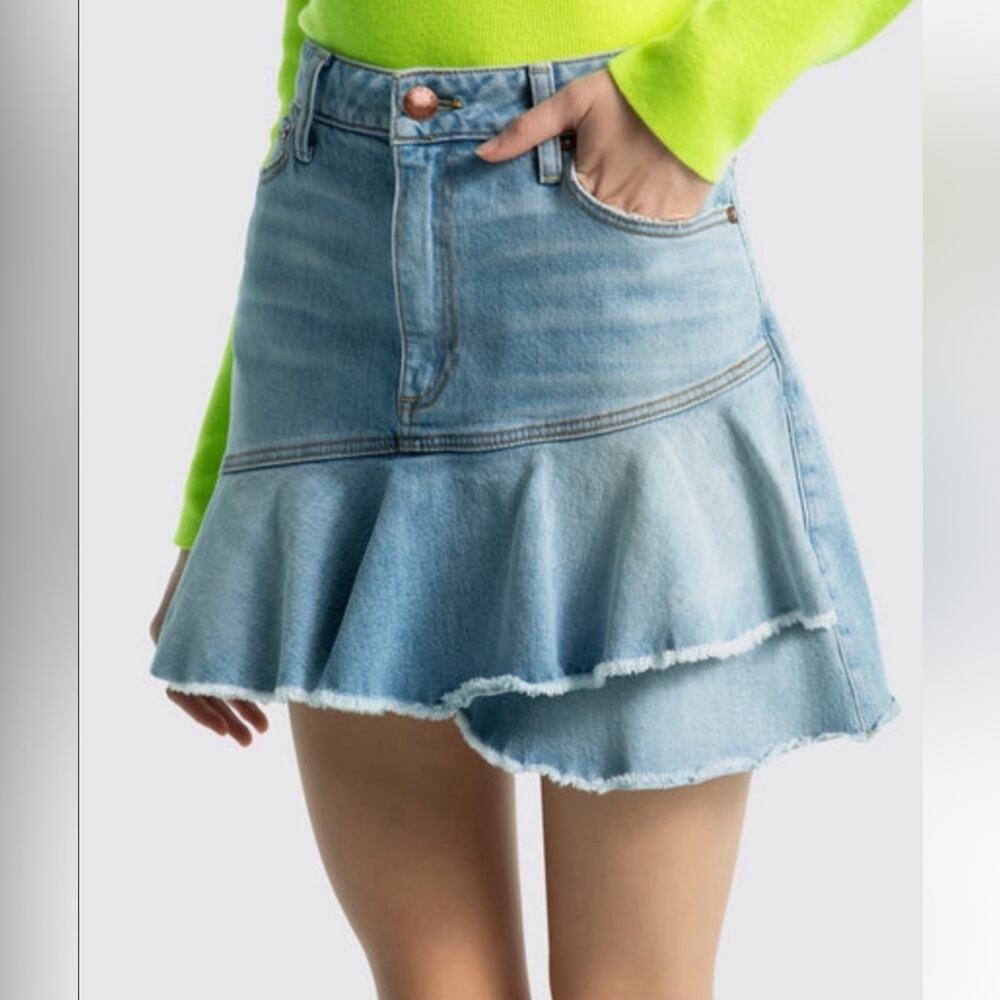 Alice + Olivia Mini Flounce Denim Ruffle Skirt NWT Size 28 - Picture 2 of 3